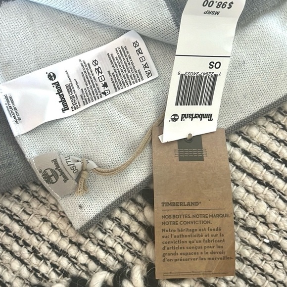 NWT,Timberland Adult Unisex One Size Gray/White Logo Jacquard Scarf (MSR… - Picture 5 of 6